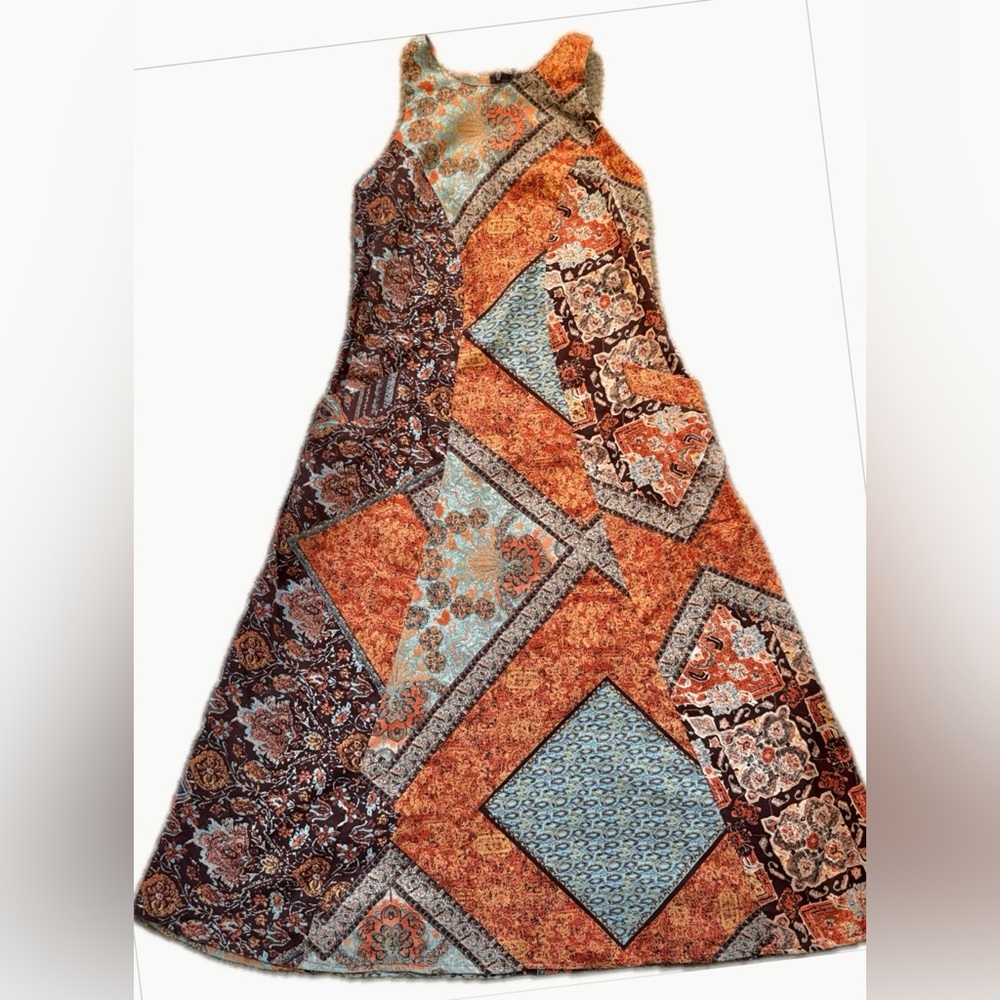 Organic Cotton Bohemian Patchwork Print Long Maxi Dress w/ Pockets 4 Seasons XL - Picture 14 of 15